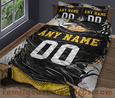 Custom Quilt Sets Pittsburgh Jersey Personalized Football Premium Quilt Bedding for Men Women